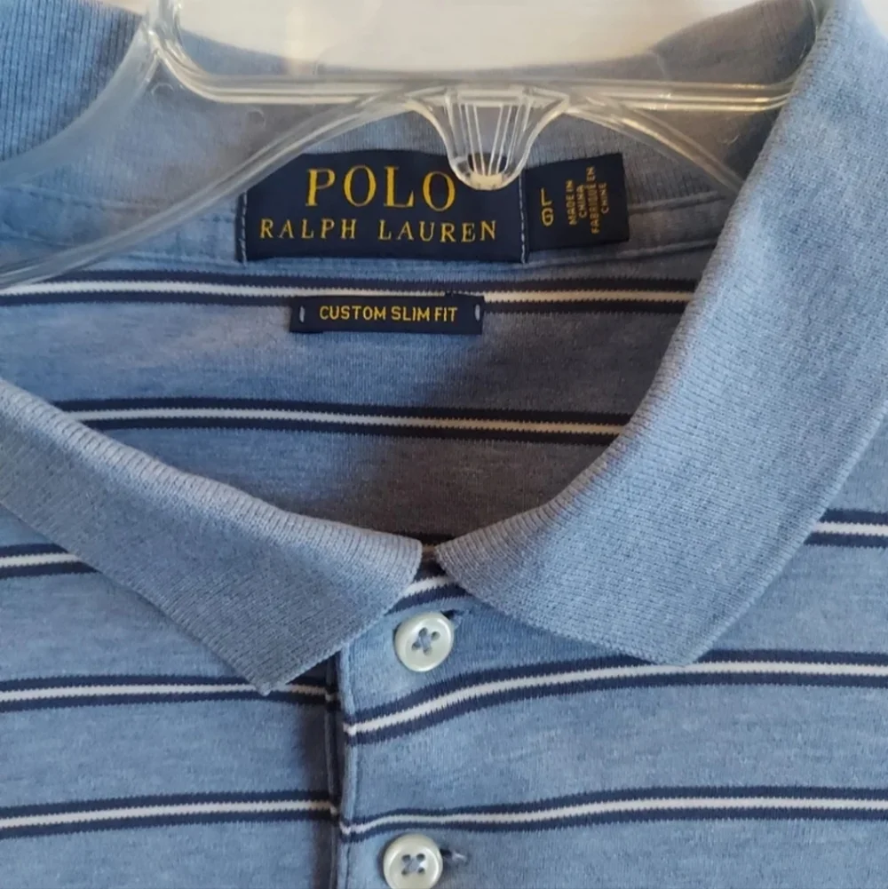 LIKE NEW Polo Ralph Lauren Soft Cotton Custom Slim Fit Polo  LG- Blue Stripe